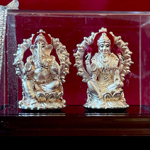 999 Pure Silver Rectangular Ganesh Lakshmi Idol