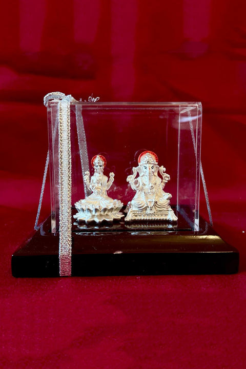 999 Pure Silver Rectangular Auspicious Lakshmi  Ganesh Idol