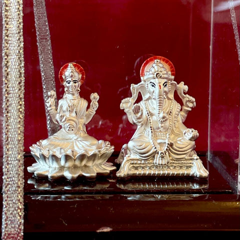 999 Pure Silver Rectangular Auspicious Lakshmi  Ganesh Idol