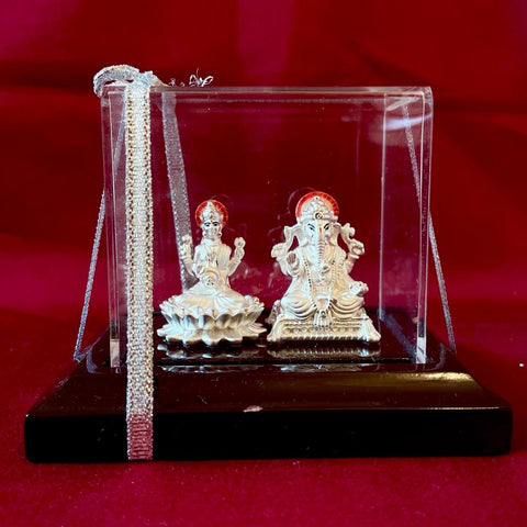 999 Pure Silver Rectangular Auspicious Lakshmi  Ganesh Idol