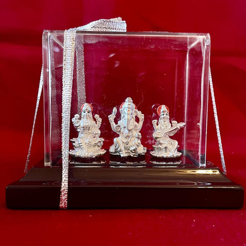 999 Pure Silver Rectangular Auspicious Lakshmi Ganesh Saraswathi Idol