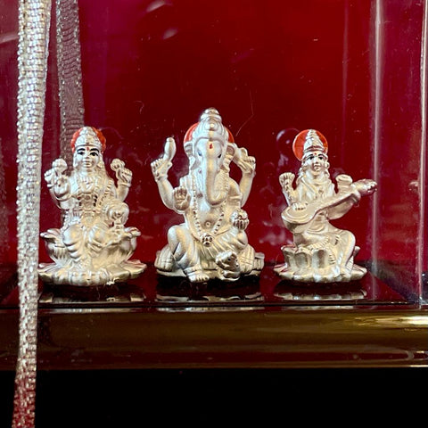 999 Pure Silver Rectangular Auspicious Lakshmi Ganesh Saraswathi Idol