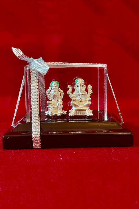 999 Pure Silver Rectangular Lakshmi Ganesh Idol