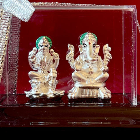 999 Pure Silver Rectangular Lakshmi Ganesh Idol