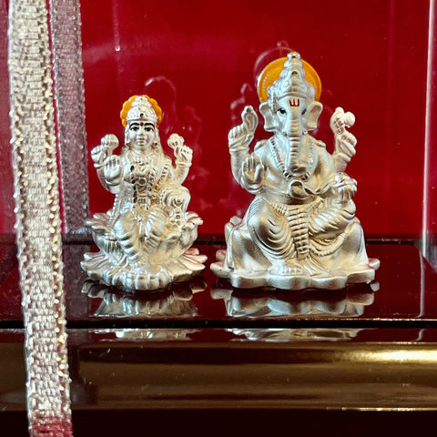 999 Pure Silver Rectangular Ganesh Lakshmi Idol