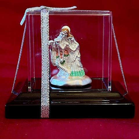 999 Pure Silver Rectangular Radha Krishna Idol