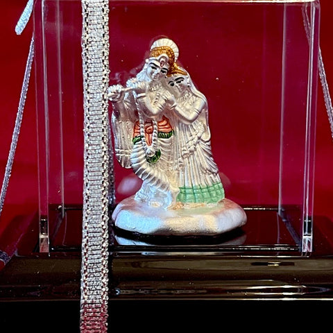 999 Pure Silver Rectangular Radha Krishna Idol