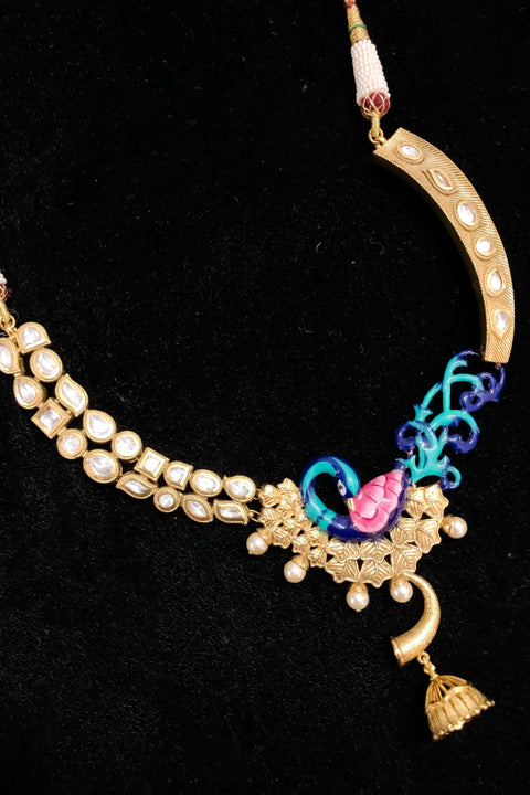 Designer Gold Plated Royal Kundan Peacock Design Necklace (D794)