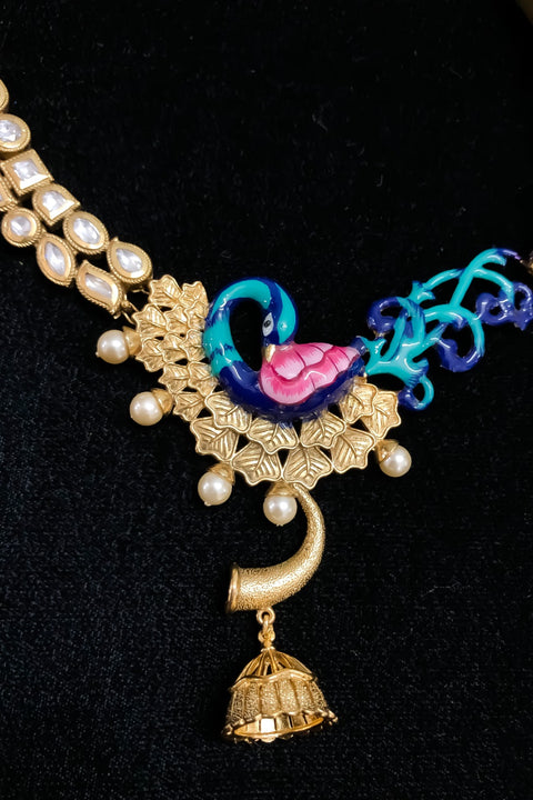 Designer Gold Plated Royal Kundan Peacock Design Necklace (D794)