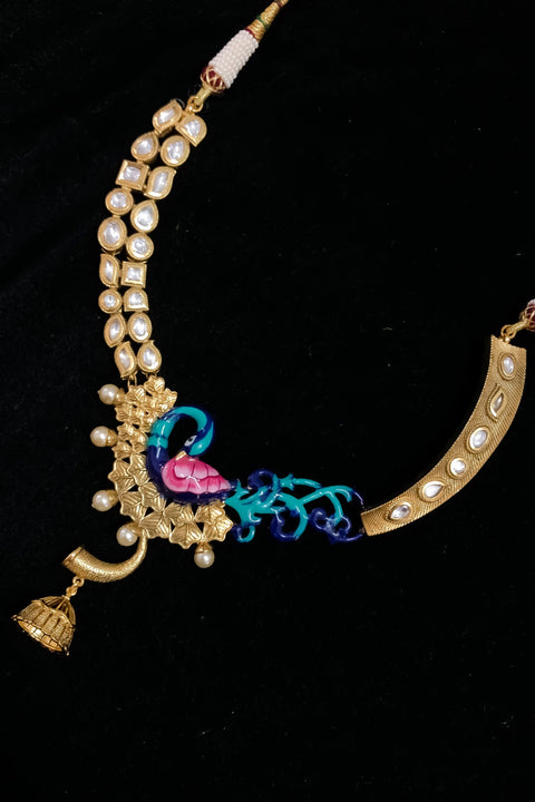 Designer Gold Plated Royal Kundan Peacock Design Necklace (D794)