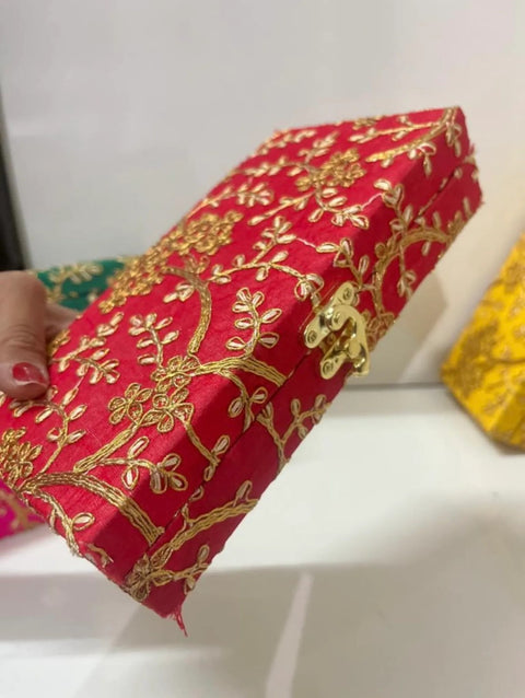 Handmade Embroidered Multicolor Shagun Box, Indian Wedding Gift Box, Wedding Favor Box