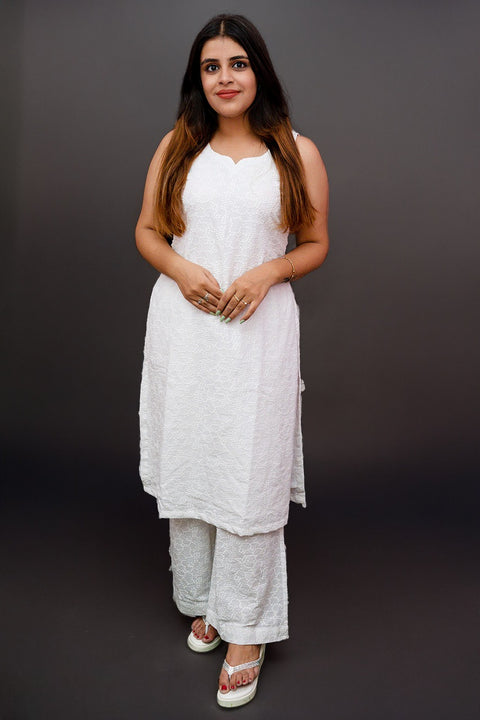 Indian Ethnic White Color Chikankari Work Suit With Plazoo For women (D1031)
