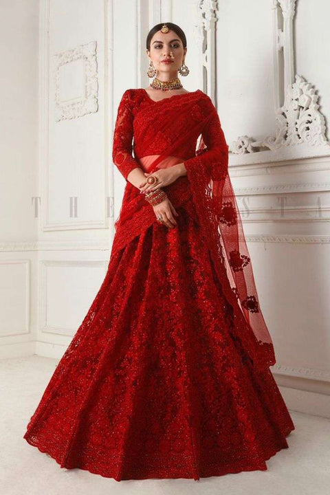 Designer Red Color Heavy Embroidered Net Lehenga Choli (D261)