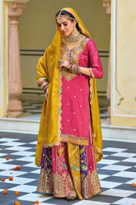 Designer Magenta Color Suit with Skirt & Dupatta in Silk With Emboidery Work (D1034)