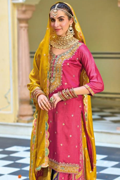 Designer Magenta Color Suit with Skirt & Dupatta in Silk With Emboidery Work (D1034)