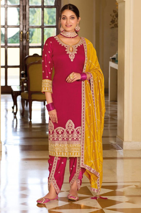 Designer Magenta Color Suit with Patiala Salwar & Dupatta in Silk Zari with Emboidery Work (D1042)