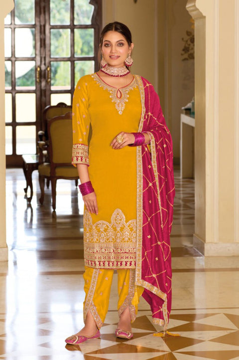 Designer Yellow Color Suit with Patiala Salwar & Dupatta in Silk Zari with Emboidery Work (D1041)