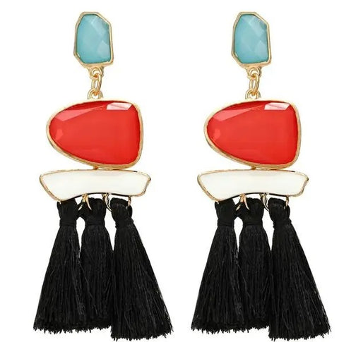 Ethnic Statement Tassel Drop Earrings (Design 776)