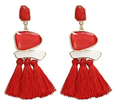 Ethnic Statement Tassel Drop Earrings (Design 776)