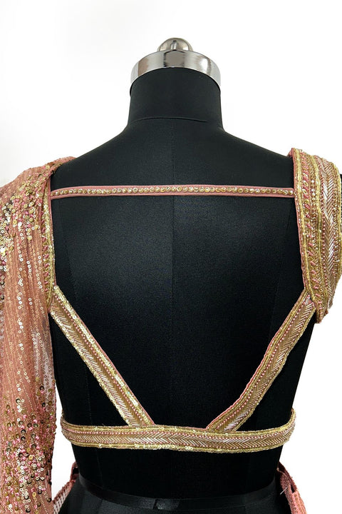 Light Pink Silk Net Drape Saree Set For Women (D48)