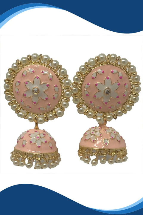 Beautiful Jhumkas with White Floral Designer Studs