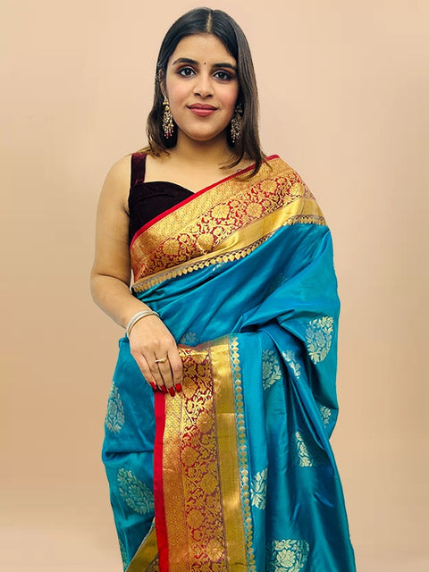 Designer Blue/Red Pure Zari And Kanchipuram Pure Soft Silk Sarees (D718)