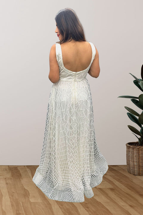 White Gown In Net Cutdana Embroidered Party Wear (D58)