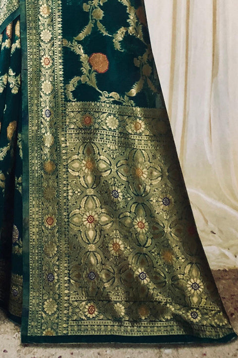 Designer Sea Green Color Soft Banarasi Silk Saree With Golden Zari (D750)