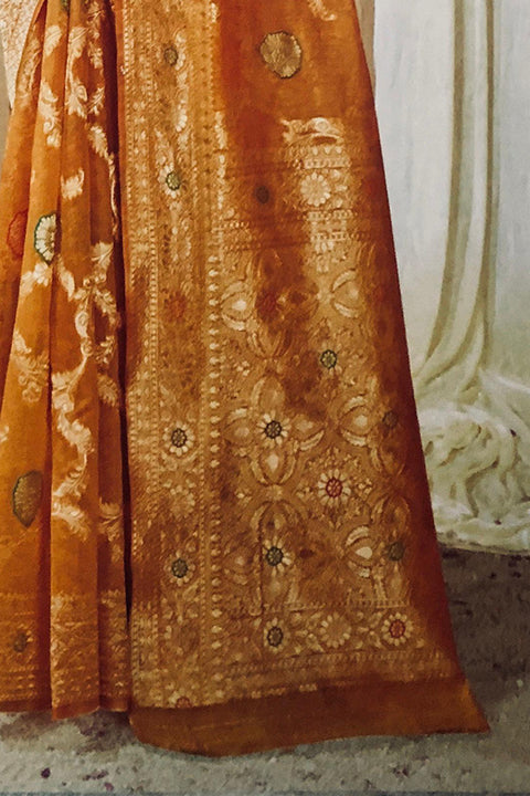 Designer Mustard Yellow Color Soft Banarasi Silk Saree With Golden Zari (D749)