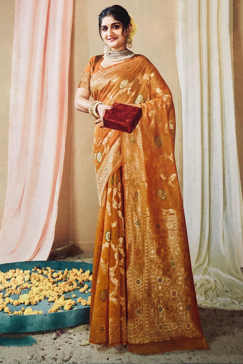 Designer Mustard Yellow Color Soft Banarasi Silk Saree With Golden Zari (D749)