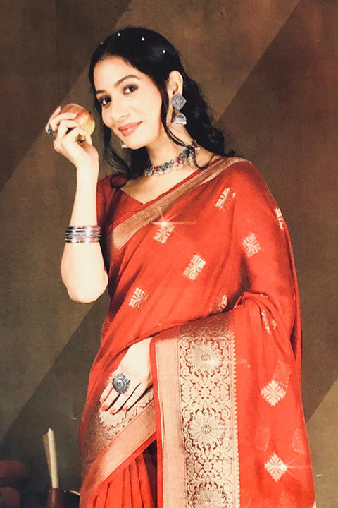 Designer Red Color Soft Silk Saree For Casual & Party Wear (D754)