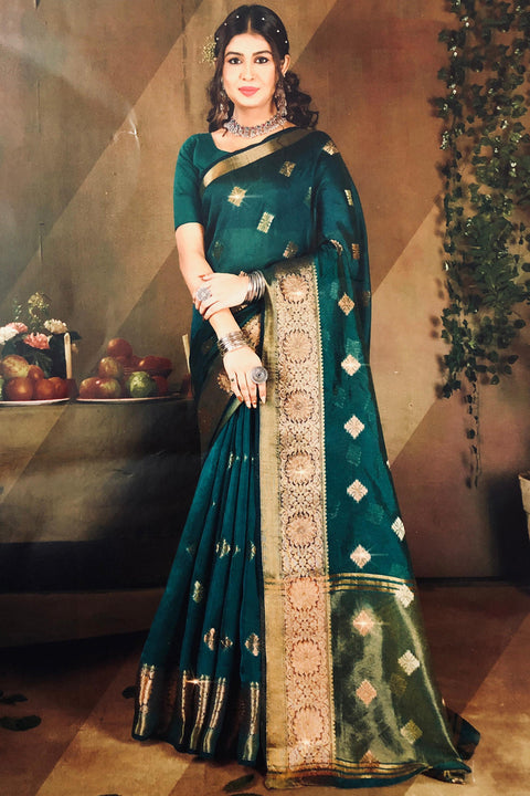 Designer Teal Green Color Soft Silk Saree For Casual & Party Wear (D753)