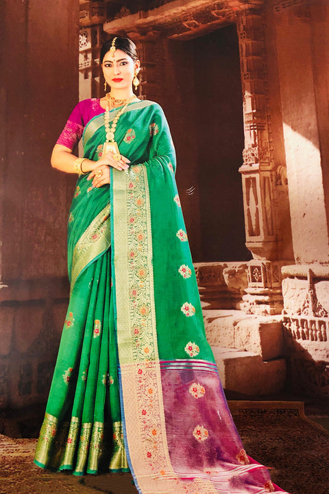 Designer Green Color Soft Silk Saree For Casual & Party Wear (D761)