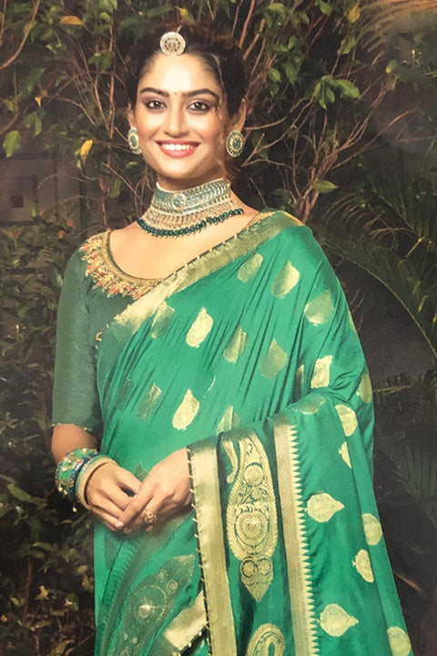 Designer Green Color Soft Banarasi Silk Saree With Golden Zari (D763)