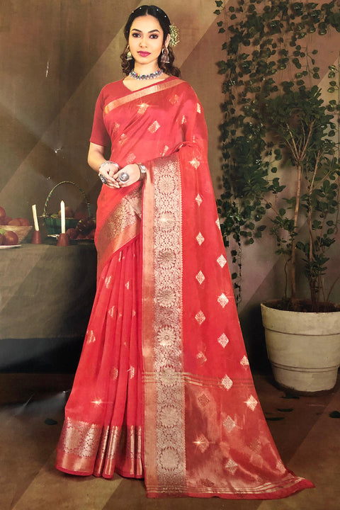 Designer Carrot Red Color Soft Silk Saree For Casual & Party Wear (D757)