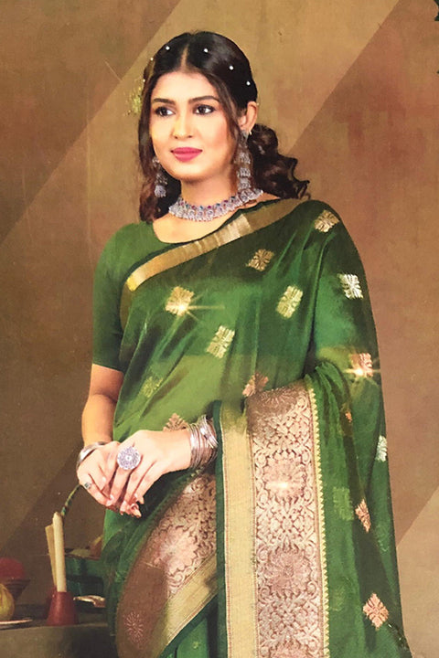 Designer Dark Green Color Soft Silk Saree For Casual & Party Wear (D758)