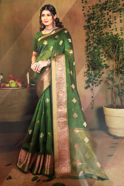 Designer Dark Green Color Soft Silk Saree For Casual & Party Wear (D758)