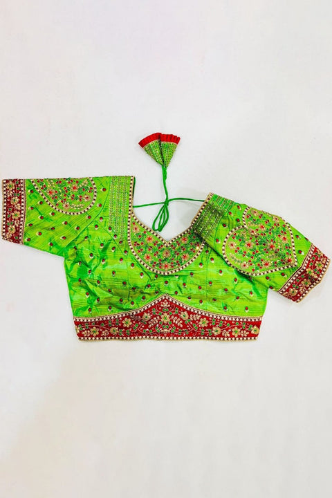 Parrot Green Color Rajwadi Wedding Blouse (D1733)