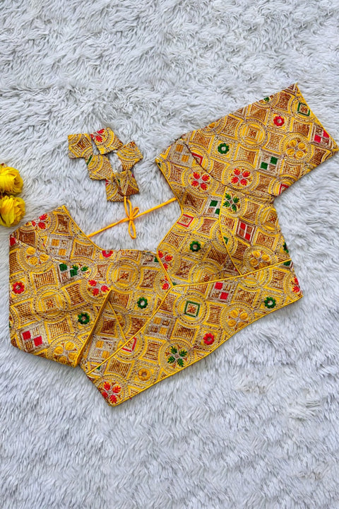 Yellow Color Codding Sequence Multi Threads & Jari Party Wear Full Heavy Work Design Blouse (D1692)