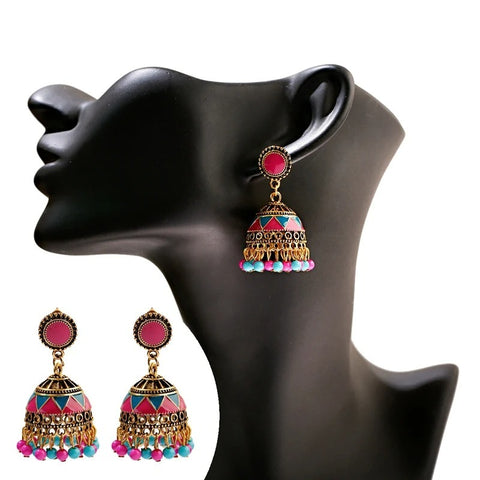 Ethnic Classical Colorful Beads Earrings with Jhumki (E831)