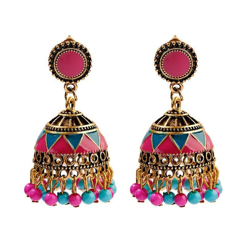 Ethnic Classical Colorful Beads Earrings with Jhumki (E831)