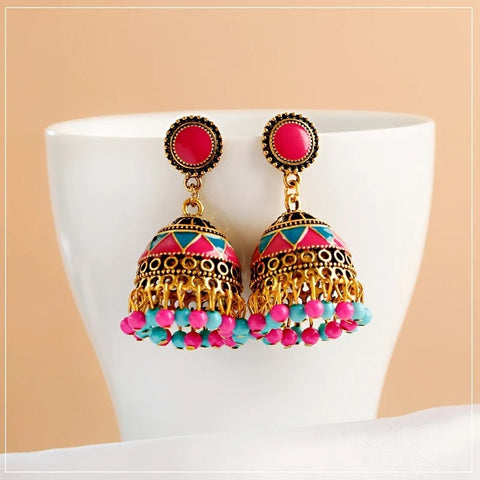 Ethnic Classical Colorful Beads Earrings with Jhumki (E831)