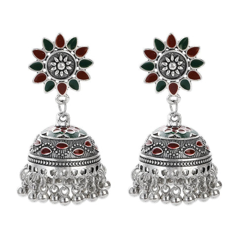 Colorful Beads Tassel Indian Jhumka Earrings for Women Ethnic Vintage Gold Alloy Bollywood Oxidized Bell Dangle Earrings (E832)