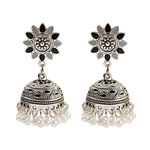 Colorful Beads Tassel Indian Jhumka Earrings for Women Ethnic Vintage Gold Alloy Bollywood Oxidized Bell Dangle Earrings (E832)