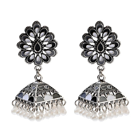 Vintage Bells Long Tassel Jhumka Earrings For Women Wedding Party (E833)