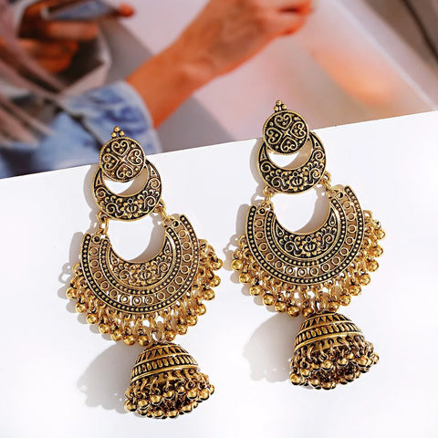 Oxidised Silver Gold Tribal Earrings For Women and Girls (E837)