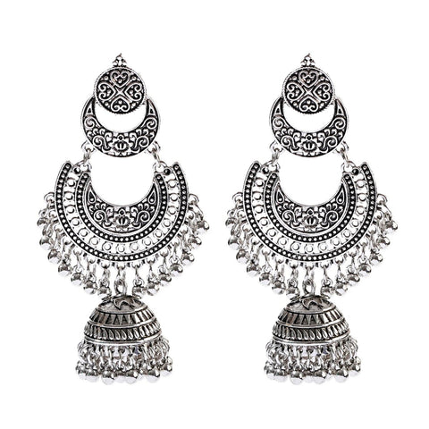 Oxidised Silver Gold Tribal Earrings For Women and Girls (E837)