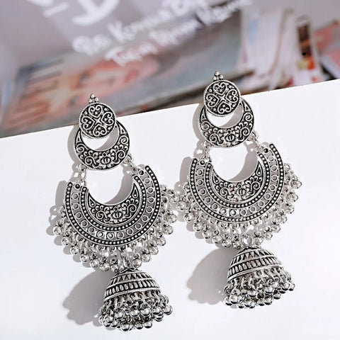 Oxidised Silver Gold Tribal Earrings For Women and Girls (E837)