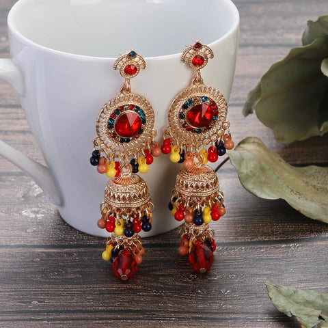 Faux Pearl Decor Jhumka Drop Earrings (E839)