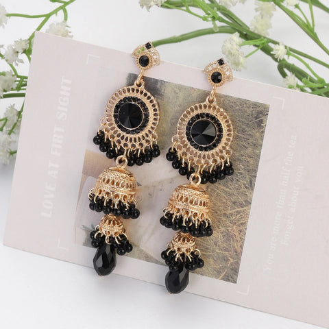 Faux Pearl Decor Jhumka Drop Earrings (E839)